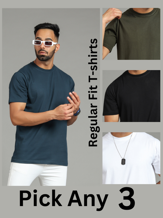 Pick Any 3 - Unisex Regular Fit Plain T-shirts