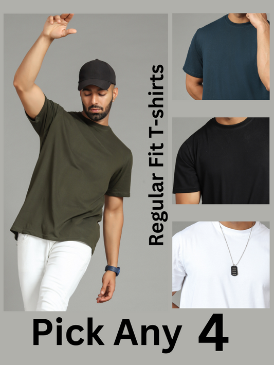 Pick Any 4 - Unisex Regular Fit Plain T-shirts